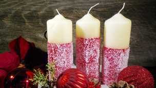 Festive Painted Christmas Candles Covered With Epsom Salts